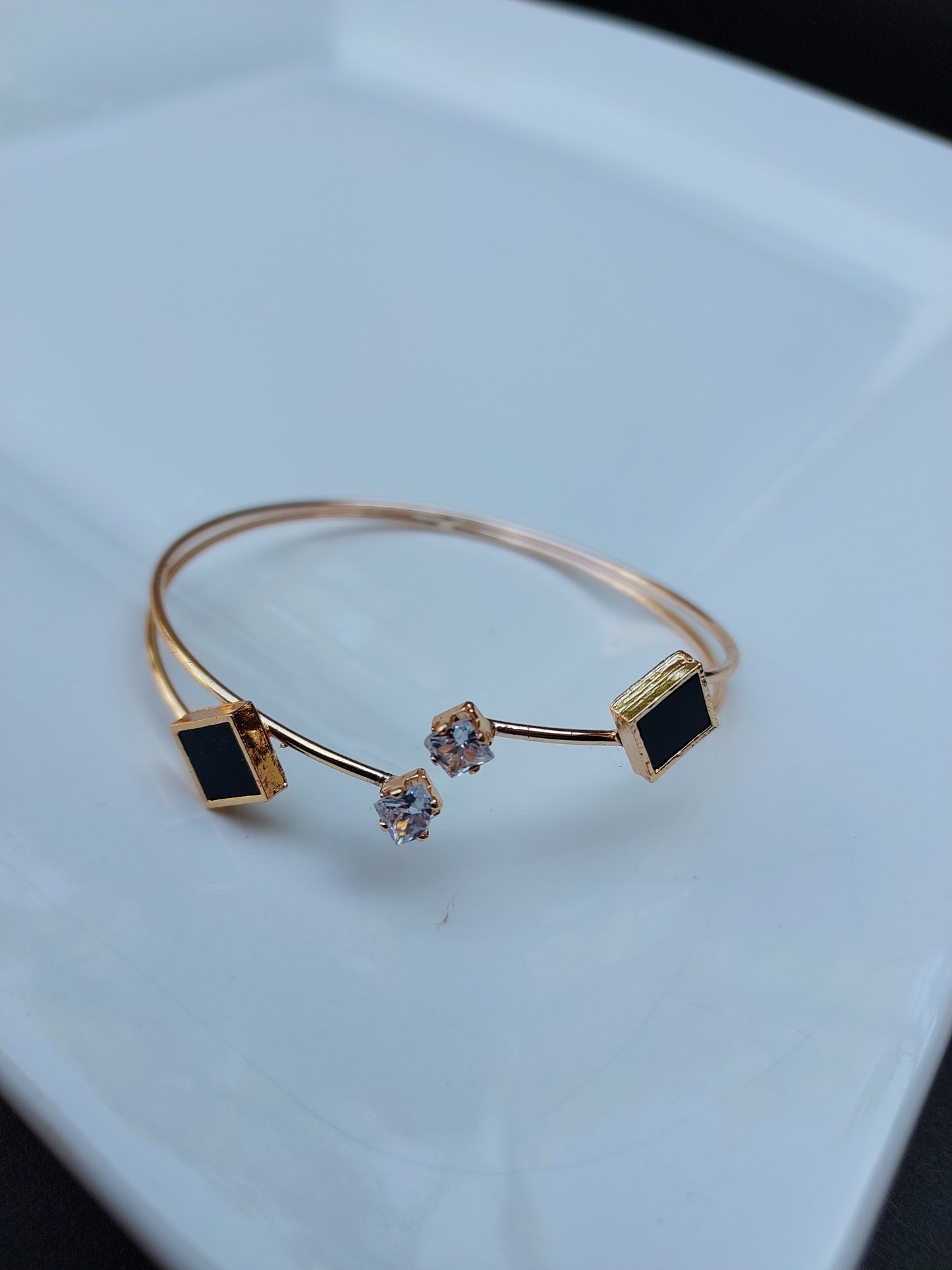 rose gold bangle,rose gold bracelets for women,solid rose gold bracelet,Rose Gold Bracelet with Black Stone and Stud