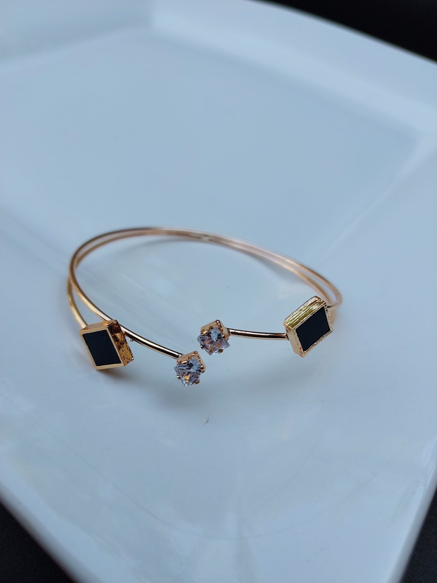 rose gold bangle,rose gold bracelets for women,solid rose gold bracelet,Rose Gold Bracelet with Black Stone and Stud