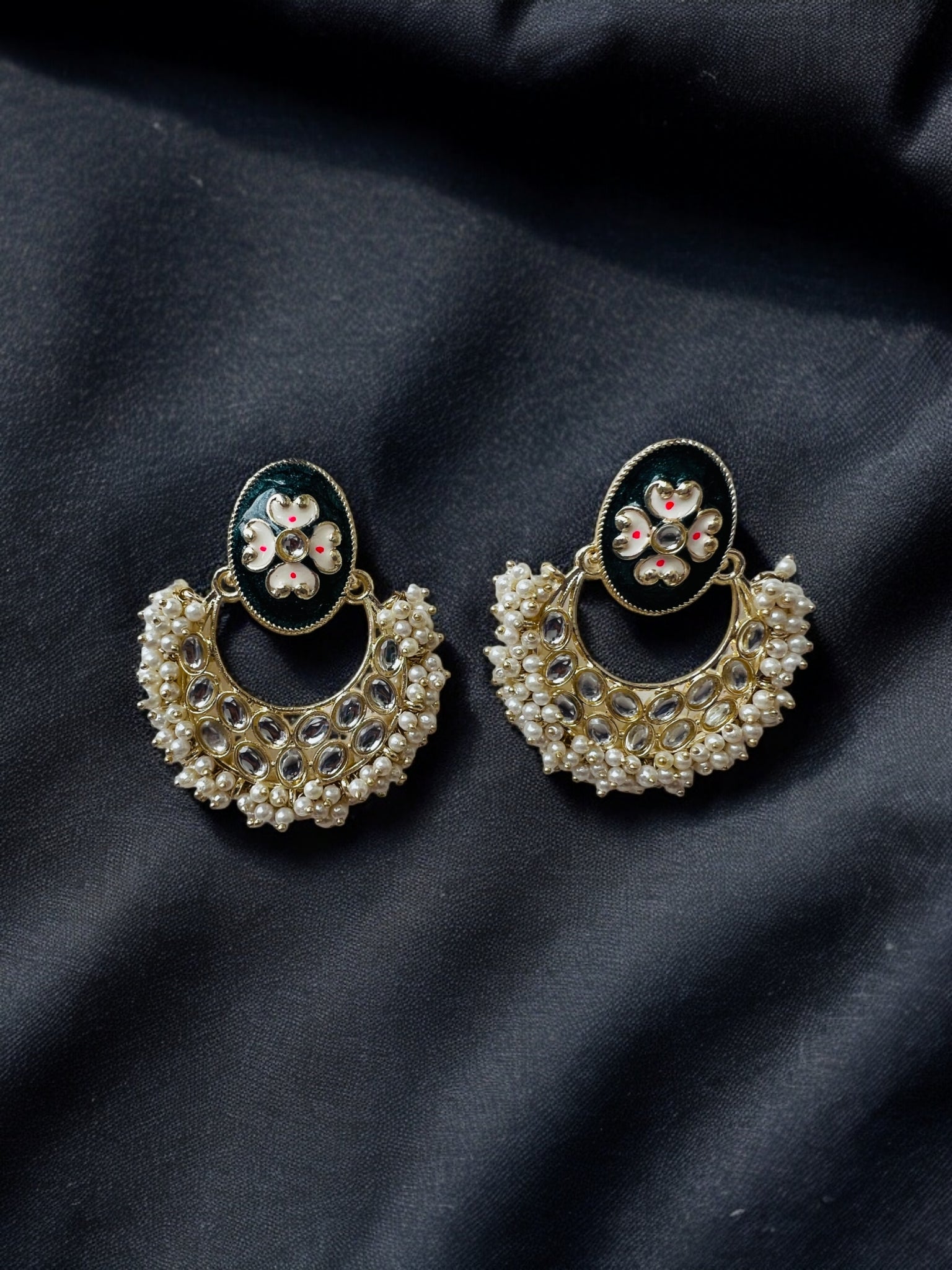 kundan jhumka,green kundan earrings,kundan stud earrings,kundan jhumka earrings,Mauve kundan earrings