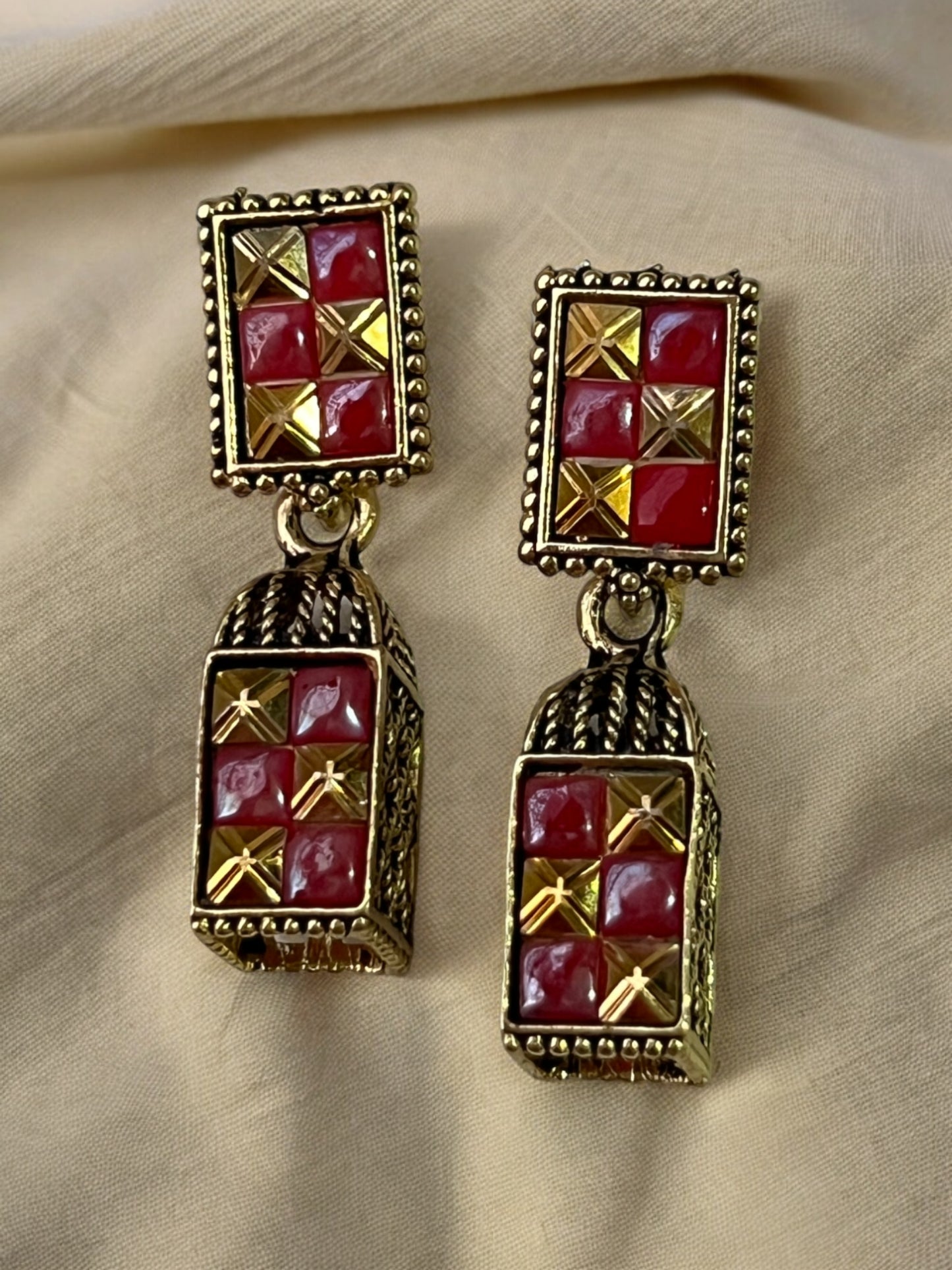 square cut earrings,square drop earrings,women's square diamond earrings,Multicolor Square Earring