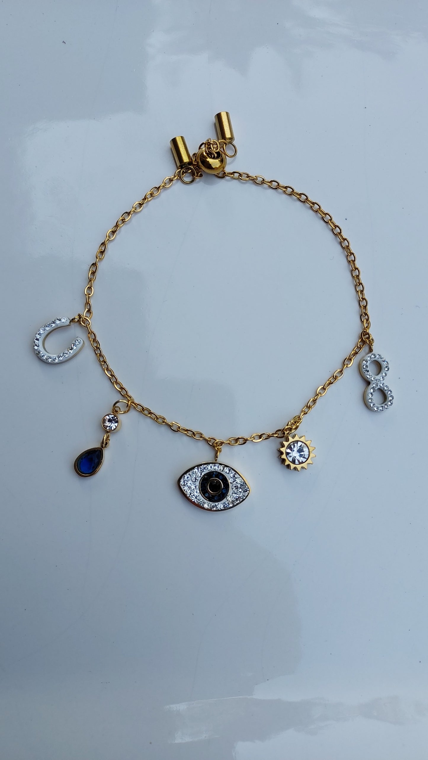 Ornafy Evil Eye Chain Bracelet with Beads and Stone