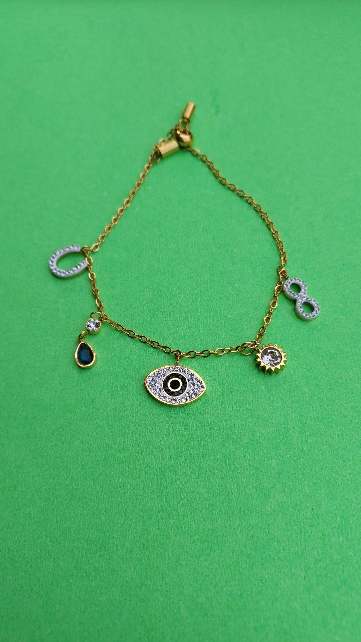 Ornafy Evil Eye Chain Bracelet with Beads and Stone