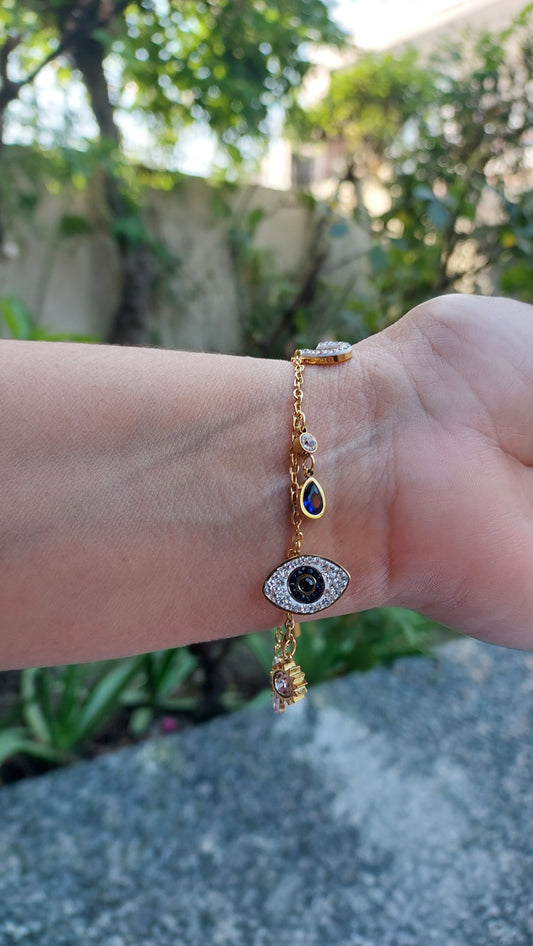 Ornafy Evil Eye Chain Bracelet with Beads and Stone