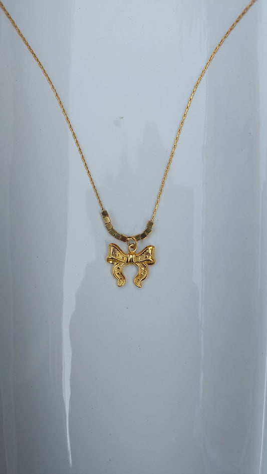 Ornafy Gold Plated Ribbon Pendant - A Touch of Elegance with Cubes