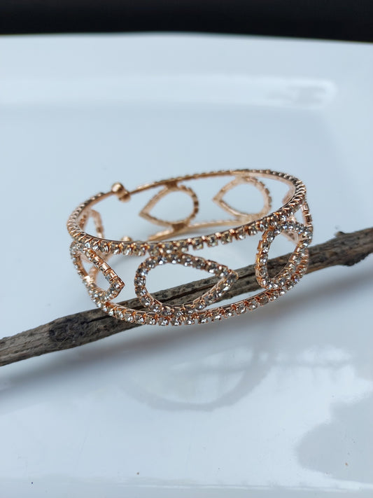 Ornafy Broad Bracelet with Leafy Detail and Studs