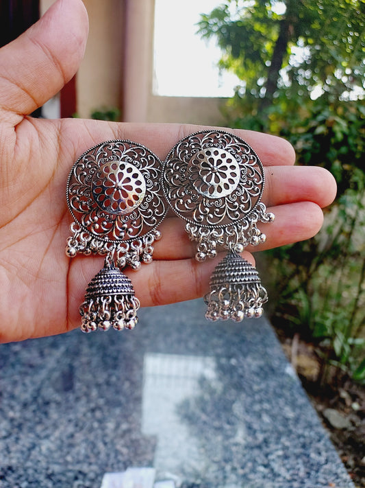 Ornafy Statement Circle Jhumka Earrings - Embrace the Oxidized Style