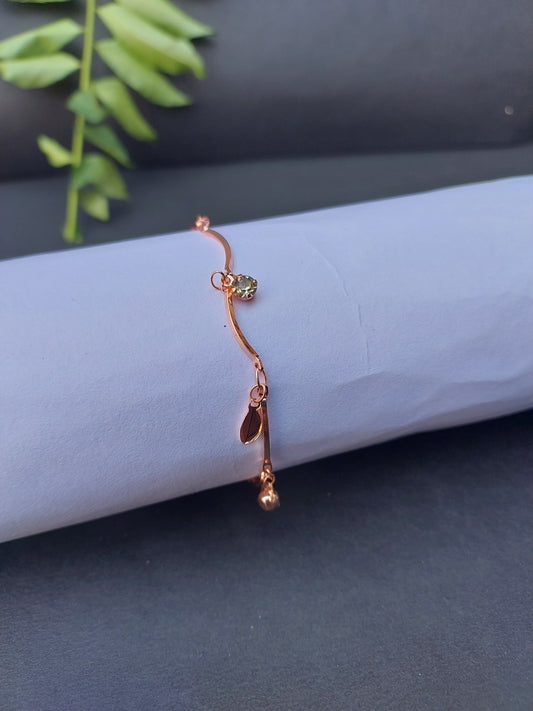 Ornafy Nature-Inspired Charm: Rose Gold Bracelet with Tiny Leaves and Dazzling Studs