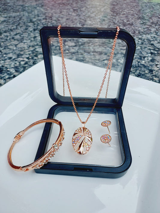 Ornafy Rose Gold Oval Pendant, Bracelet, and Tops with Colorful Detail