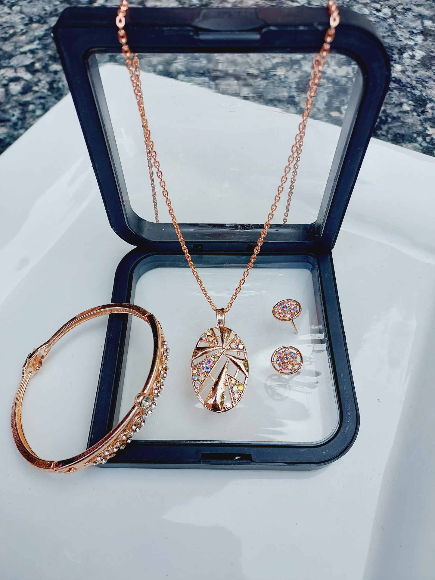 Ornafy Rose Gold Oval Pendant, Bracelet, and Tops with Colorful Detail