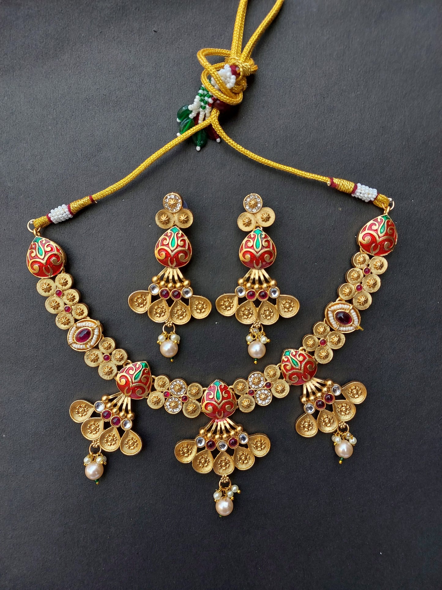 Ornafy Stunning Heavy Kundan Necklace Set in Vibrant Color