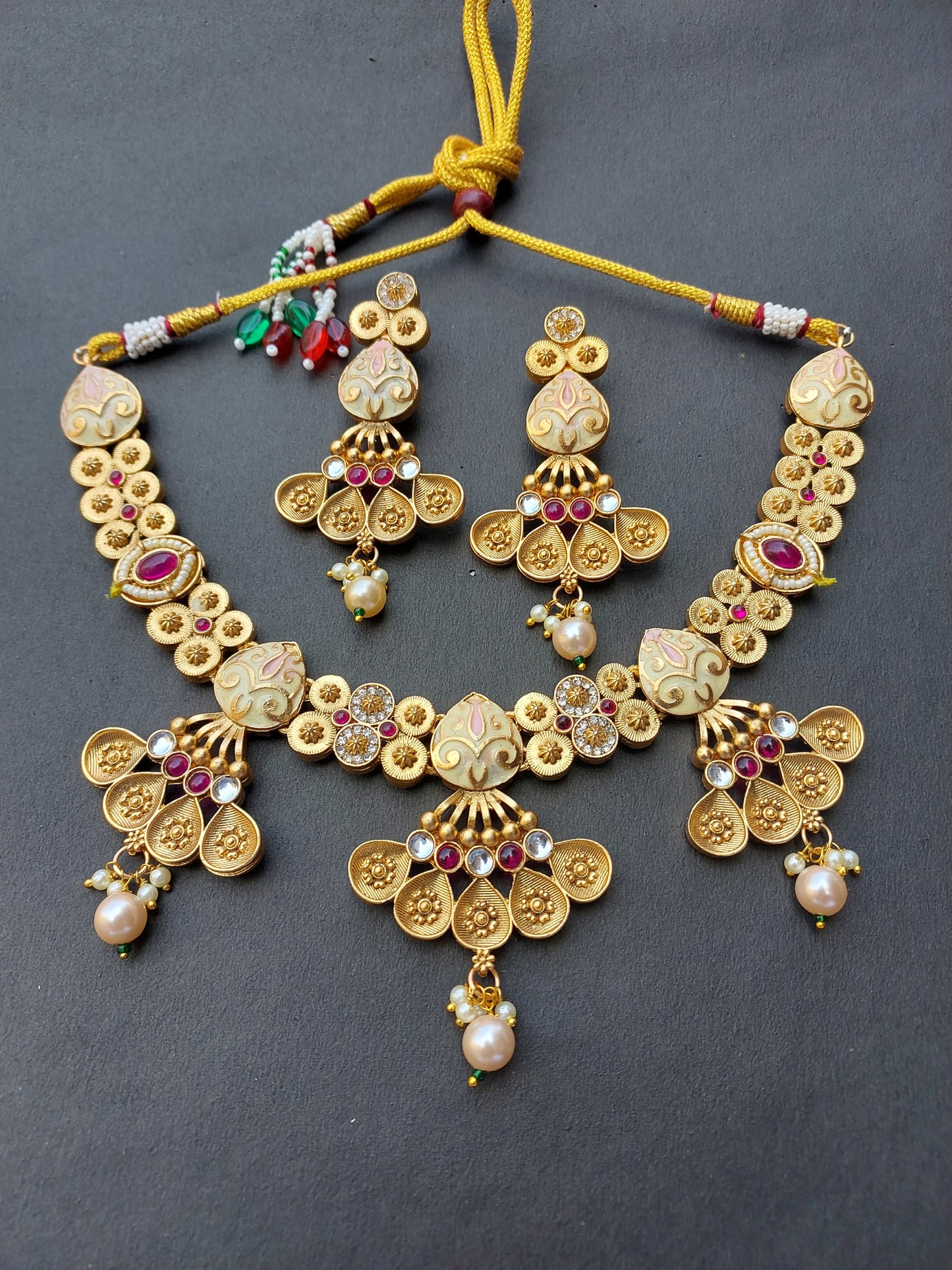 Ornafy Stunning Heavy Kundan Necklace Set in Vibrant Color