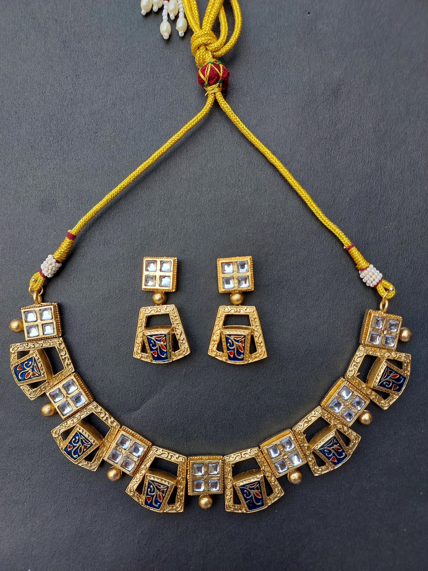 Ornafy Gold-Plated Necklace Set with Bold Meenakari Stones