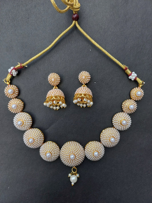 Ornafy Glamorous Heavy Pearl Set with Sparkling Jhumki Necklace