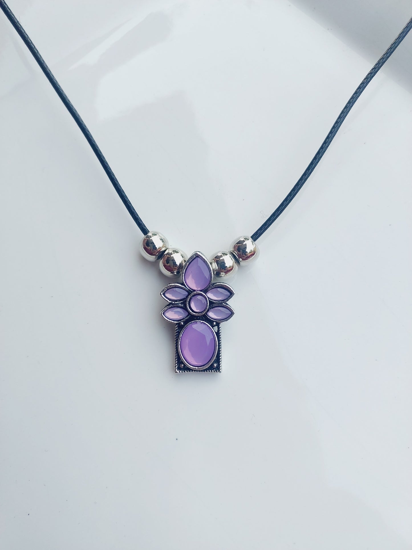 Ornafy Floral Pendant with Bold Black Chain - A Statement Piece