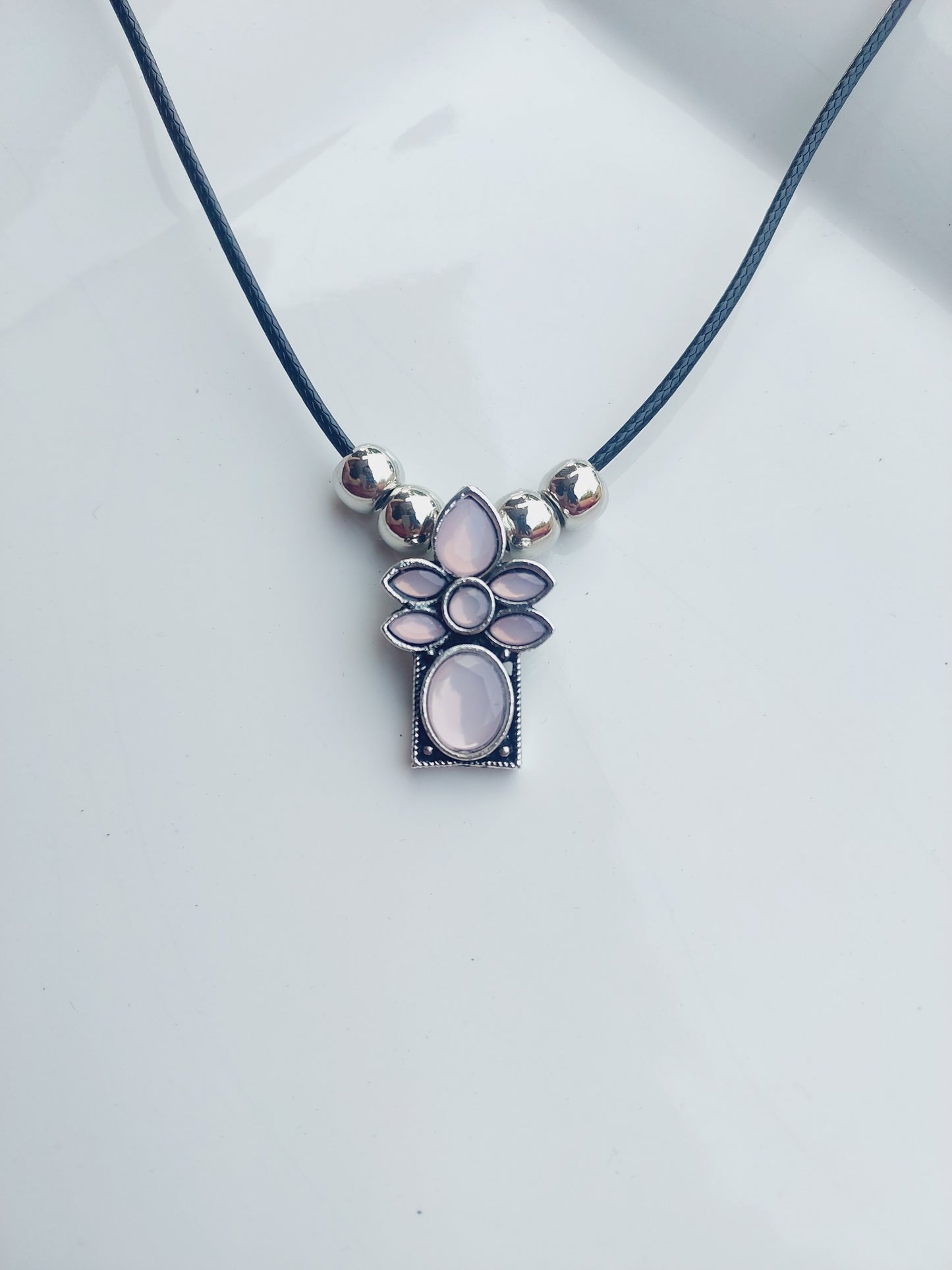 Ornafy Floral Pendant with Bold Black Chain - A Statement Piece