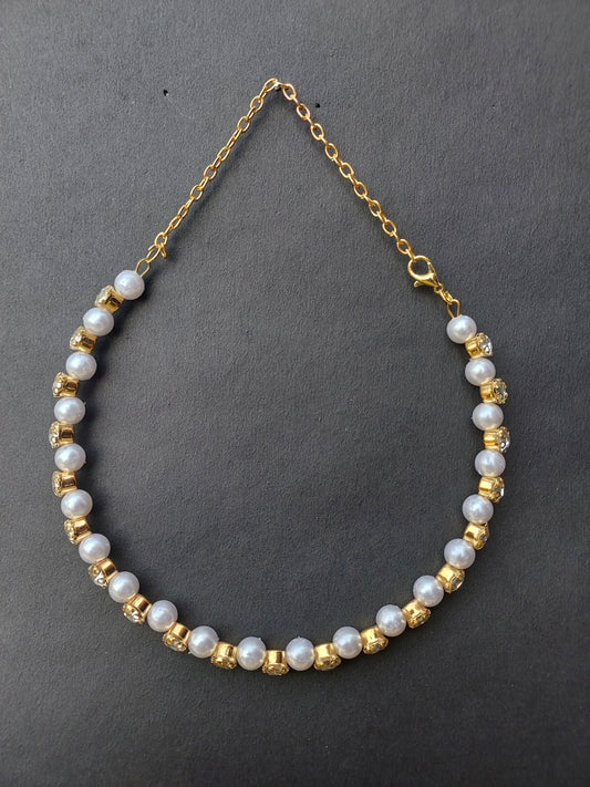 Ornafy Fashion-Forward Gold-Plated Pearl and Stud Necklace for Every Occasion