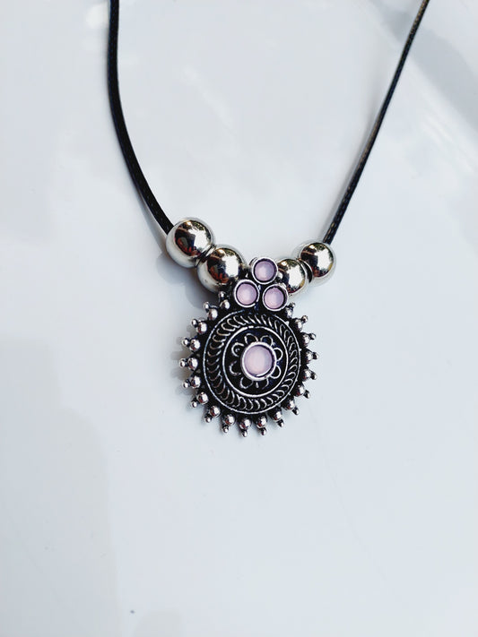 oxidised jewellery pendant,oxidised pendant,silver oxidised pendant,Oxidized Pendant with colorful stone,Oxidized Pendant with black chain