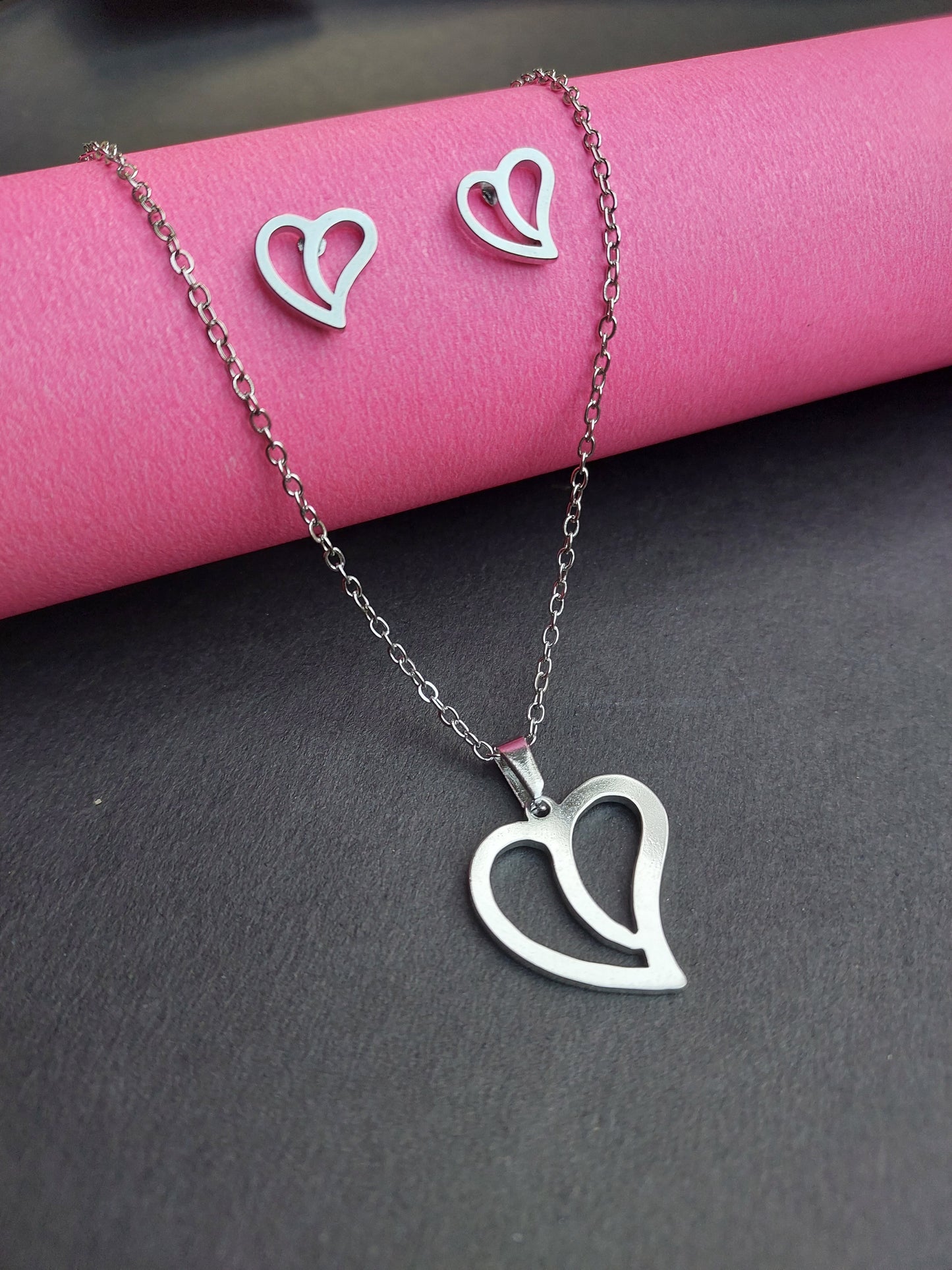 Ornafy Premium Heart Pendant Set - Complete with Heart-Shaped Earrings