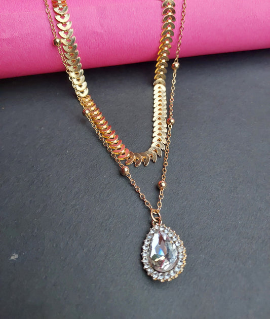 Ornafy Gold-Plated Pendant - Delicate Droplet on Double Chain