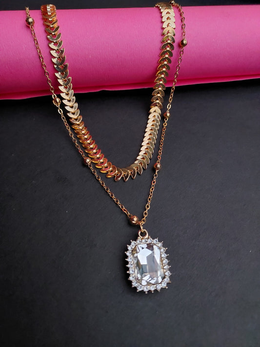 Ornafy Stunning Diamond Pendant with Beaded Detail - Double Chain Glam