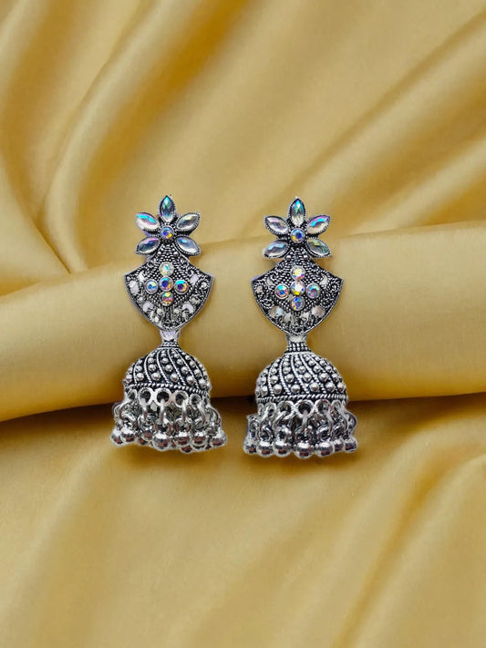 Ornafy Stunning Jhumka Earrings in Oxidized Finish