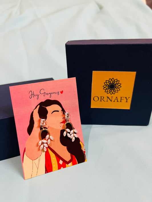 Ornafy Korean Rose Gold Plated Leaf Design Fancy Earring