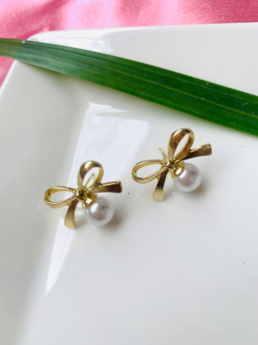 Ornafy Cute Bow Pearl Earrings