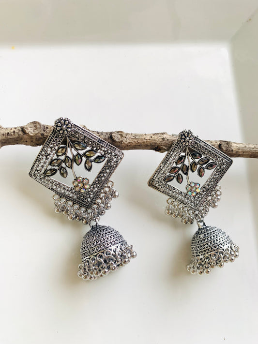 Ornafy Heavy Oxidised Jhumka Earrings