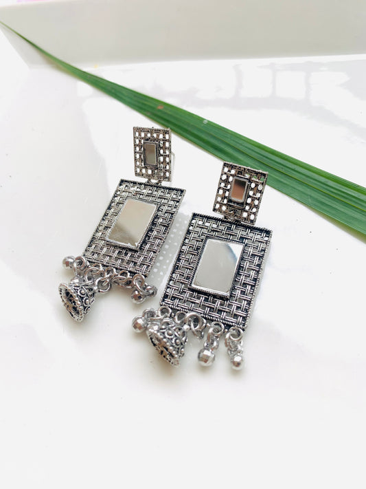 Ornafy Oxidised Mirror Work Jhumki Earrings