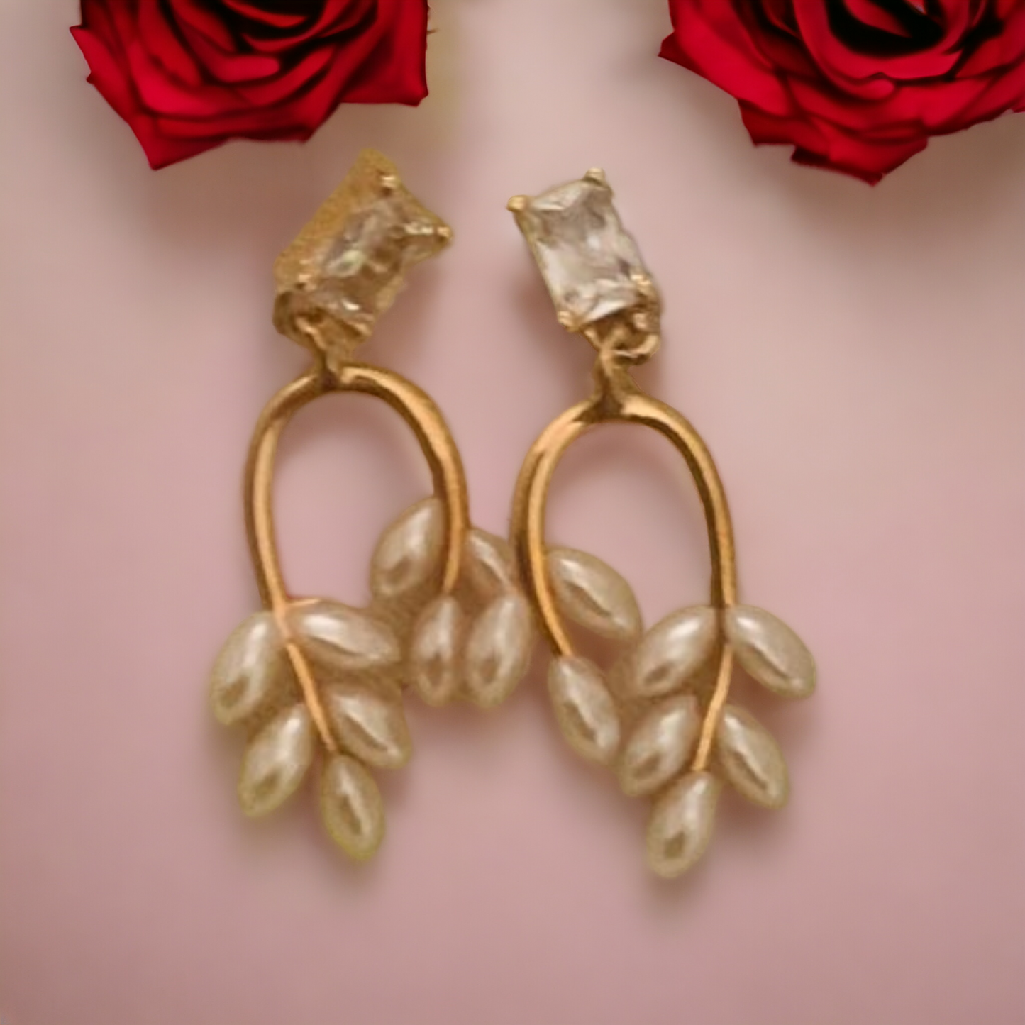 Ornafy Korean Rose Gold Plated Leaf Design Fancy Earring