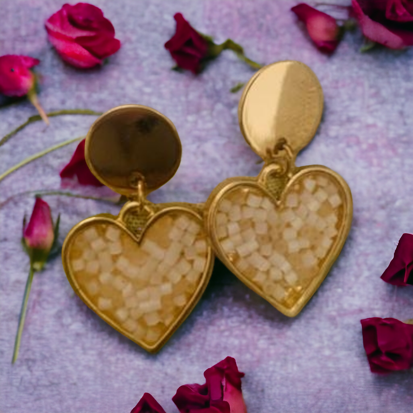 Ornafy Gold Plated Heart Shaped Beads Designed Western Drop Earring