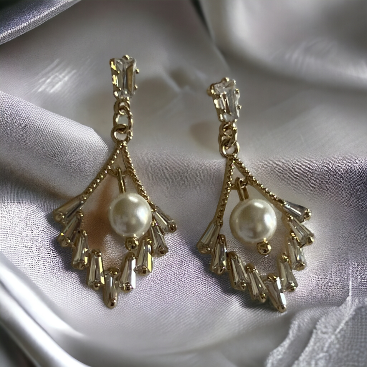 Ornafy Korean Gold Plated Pearl Baguette Dangler Earring