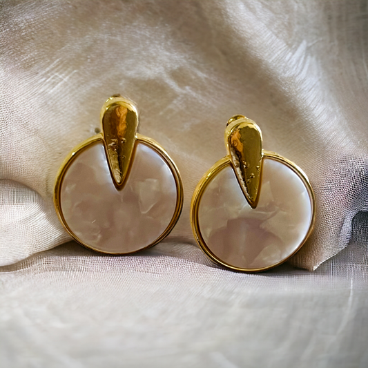 Ornafy Gold Plated Circle Shaped Acrylic Indo Western Fashion Earring