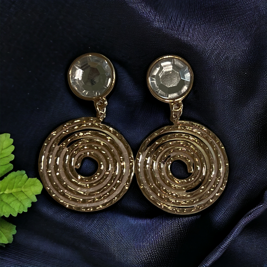 Ornafy Gold Antique Round Shaped With Chain Style Border Designed Fashion Earring