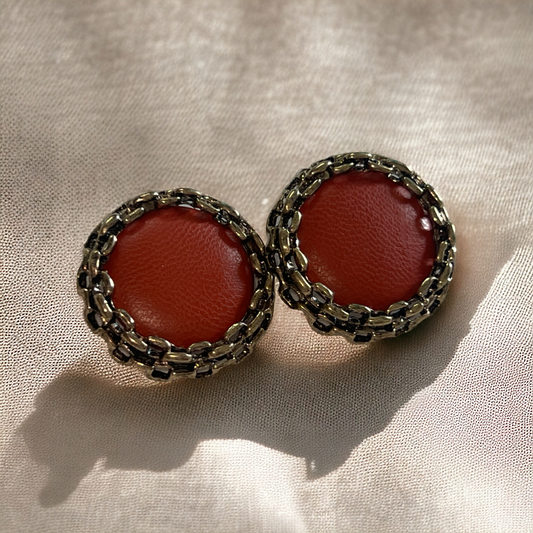 Ornafy Elegant Brown Bead Earrings with Golden Border