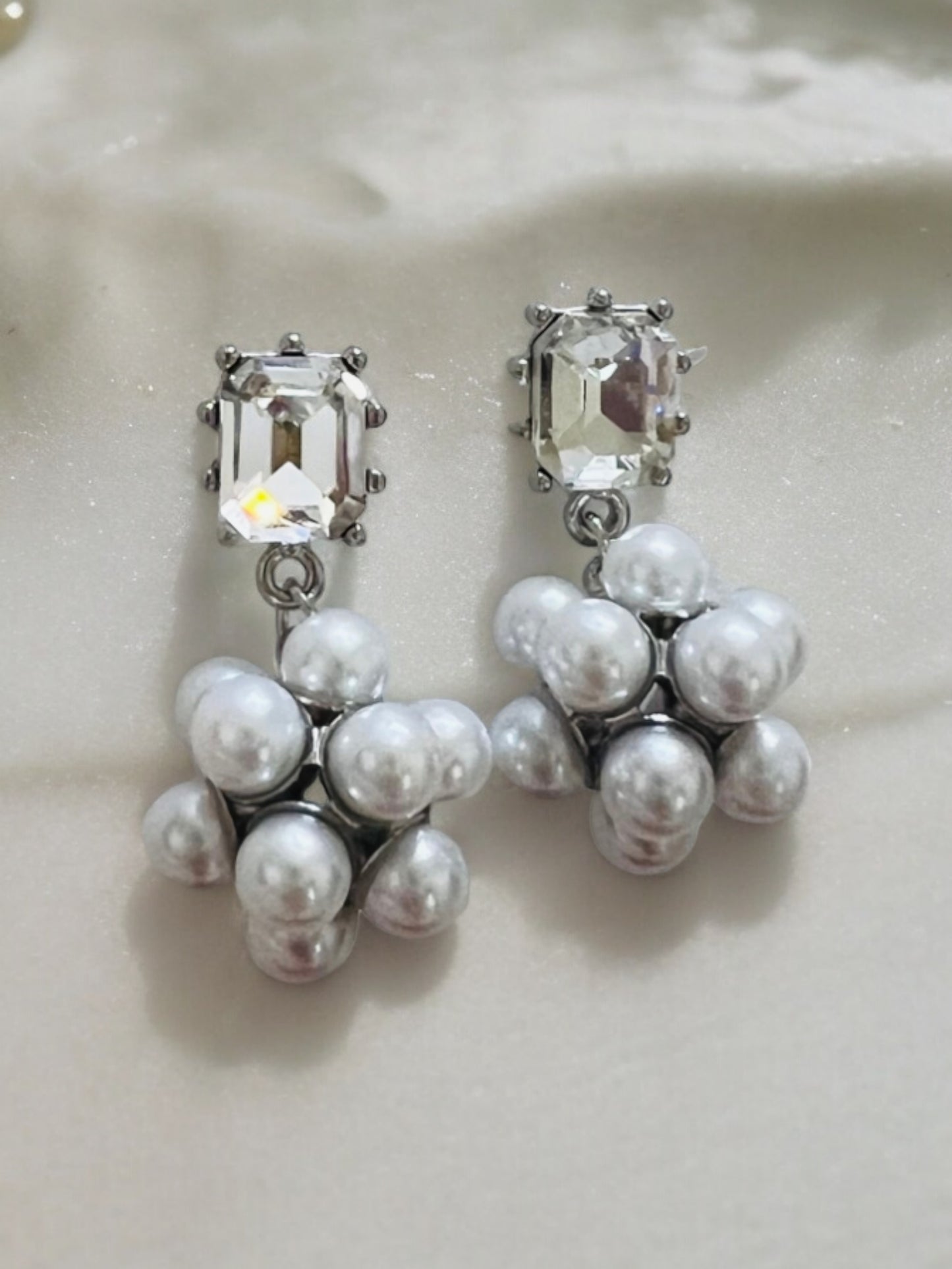 Ornafy Silver Color Pearl Earrings