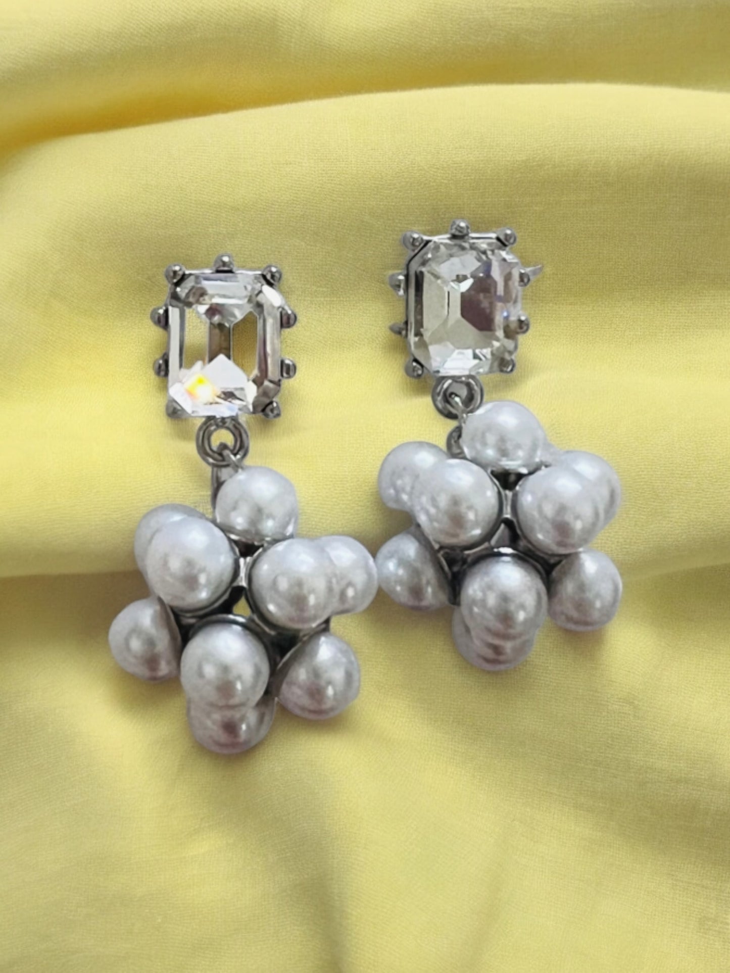 Ornafy Silver Color Pearl Earrings