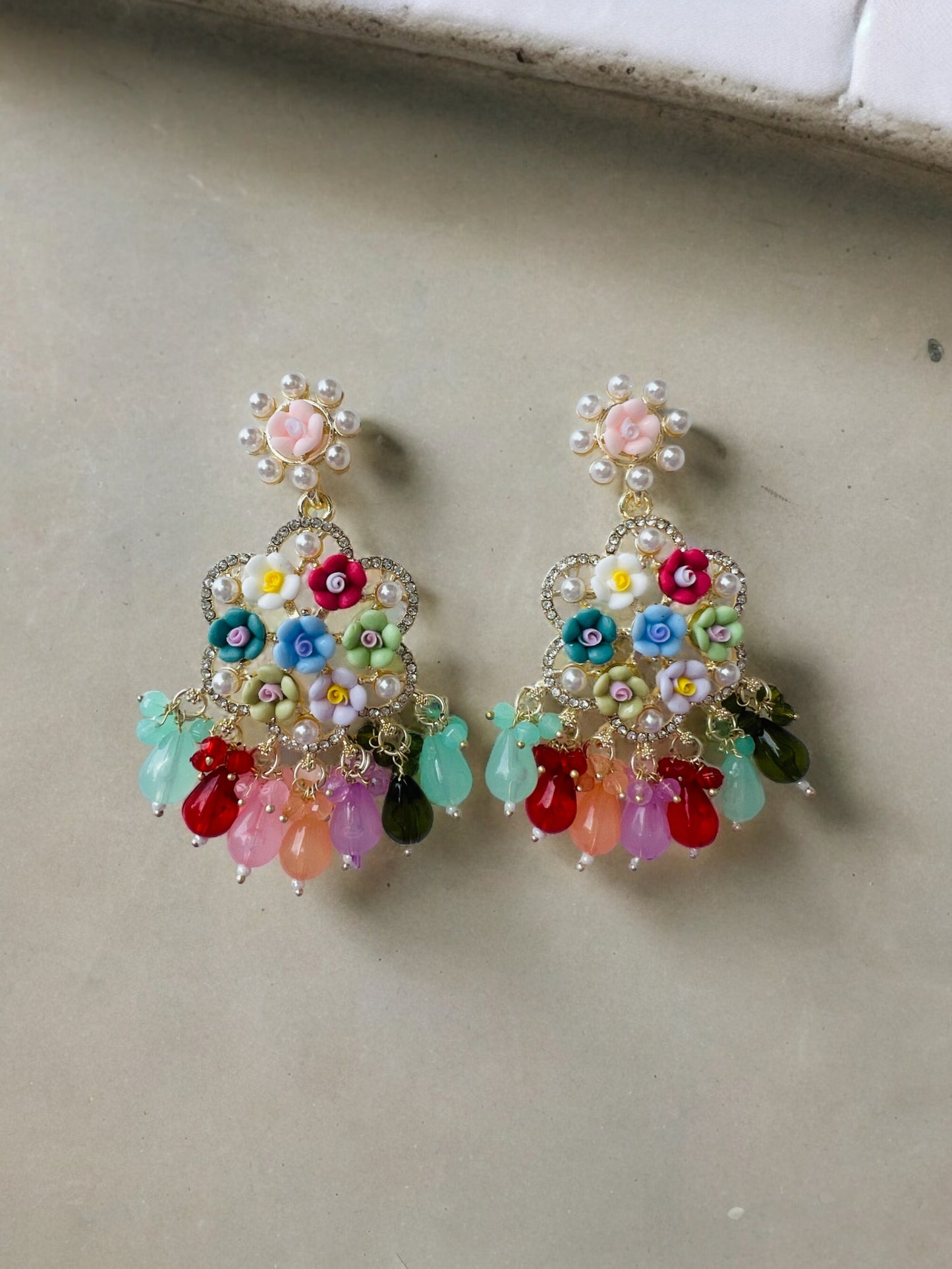 Ornafy Pearl and Diamond ,Flowers with Colorful flowers and beads