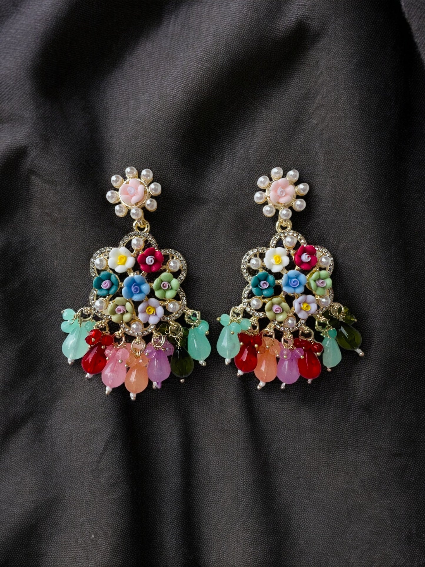 Ornafy Pearl and Diamond ,Flowers with Colorful flowers and beads