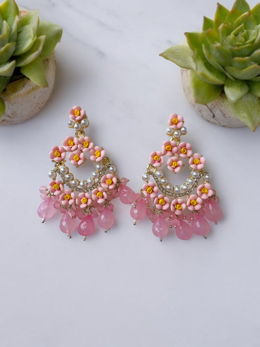 Ornafy Pink Hue Pearls and Diamonds with Vibrant Flowers