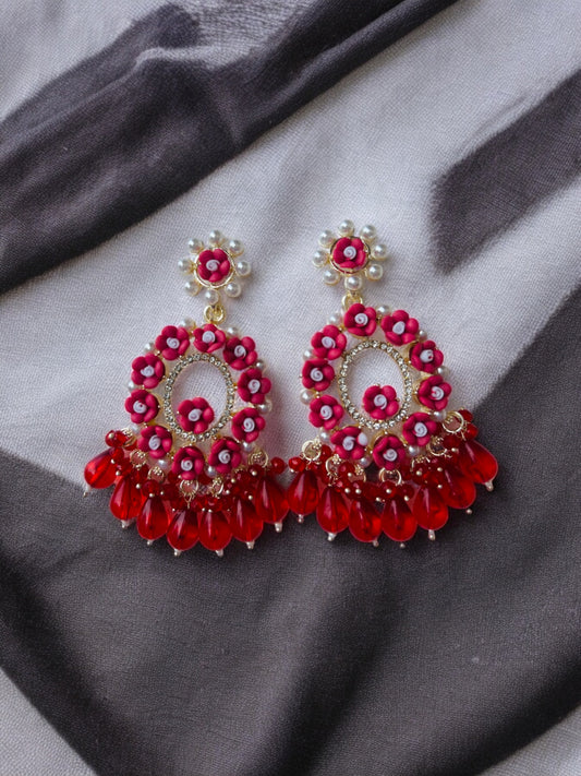 Ornafy Red Romance Pearls and Diamonds with Floral Embellishments