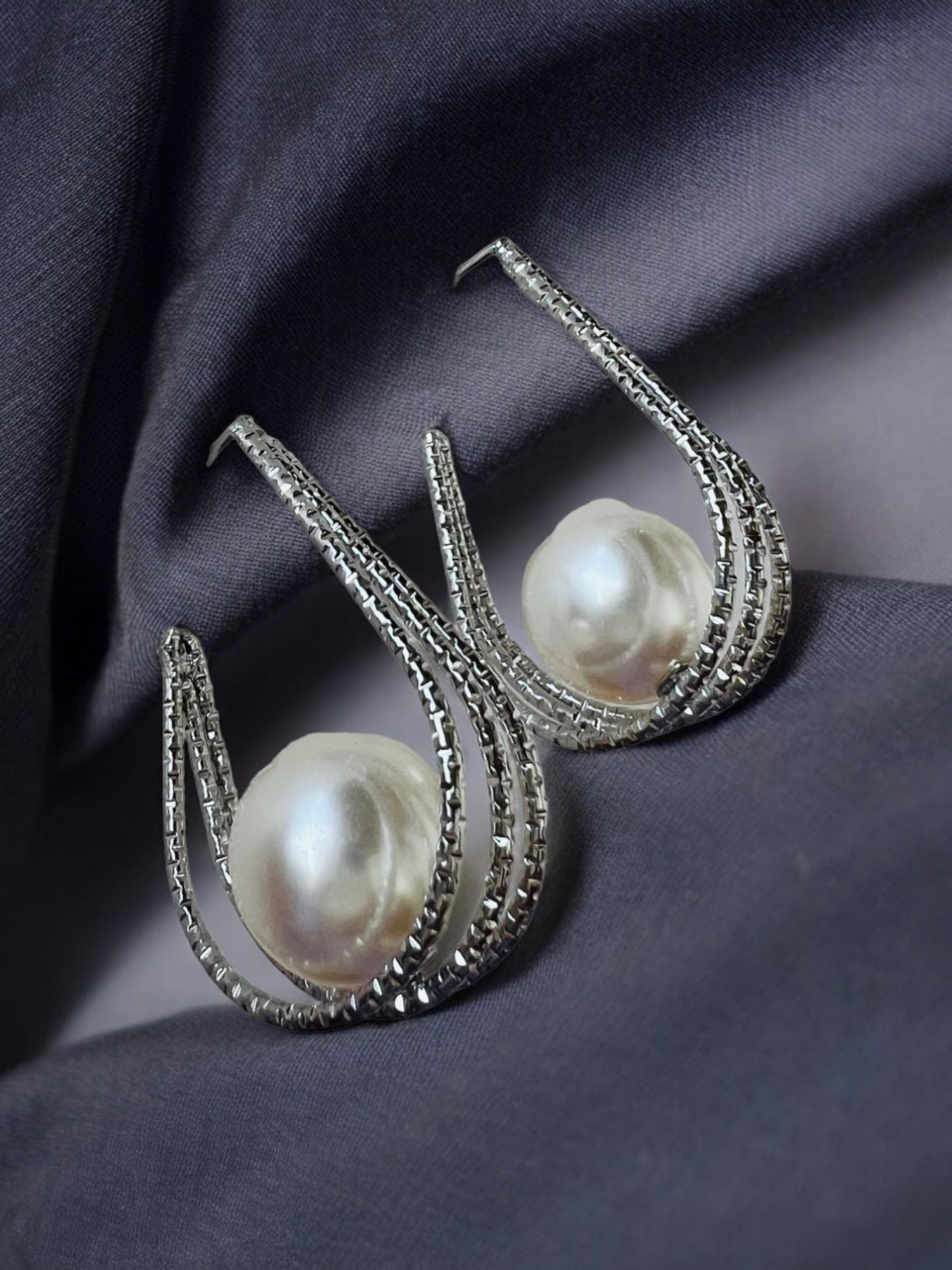 Ornafy Silver Water Droplet Earrings with Single Pearl