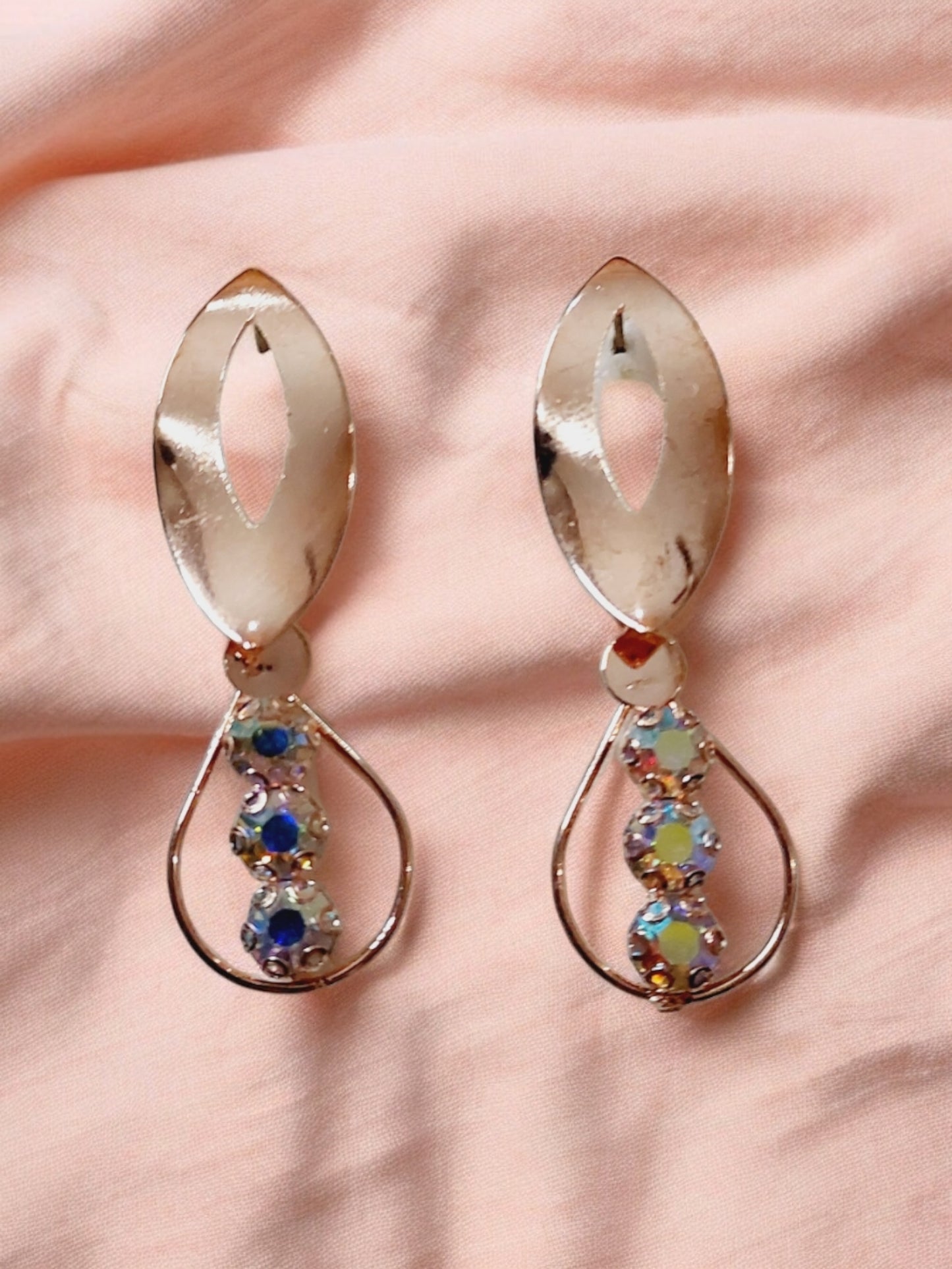 Ornafy Rose Gold Leaf Earrings with Hanging Stones