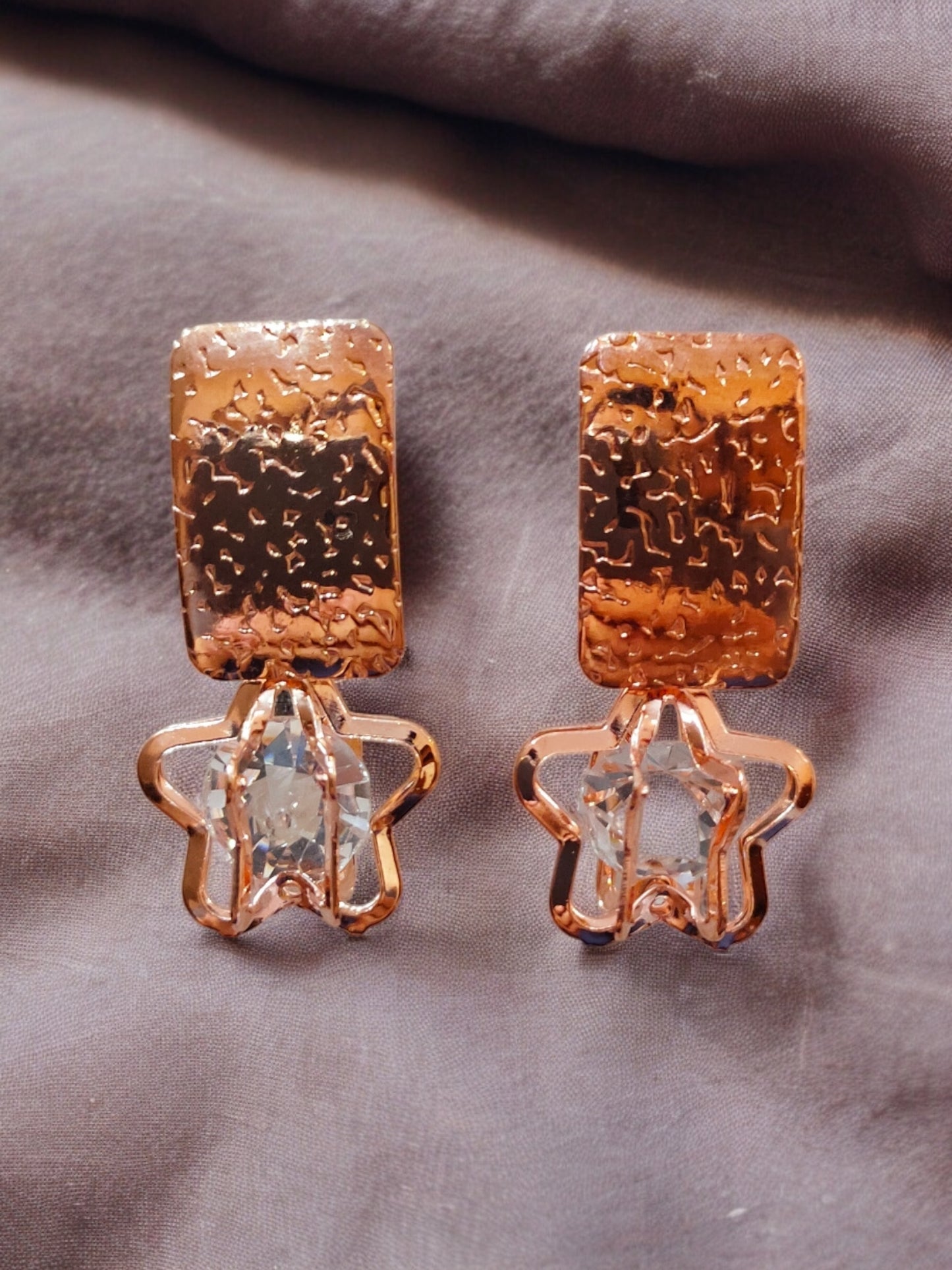 Ornafy Rose Gold Star Earrings with Crystal Accent