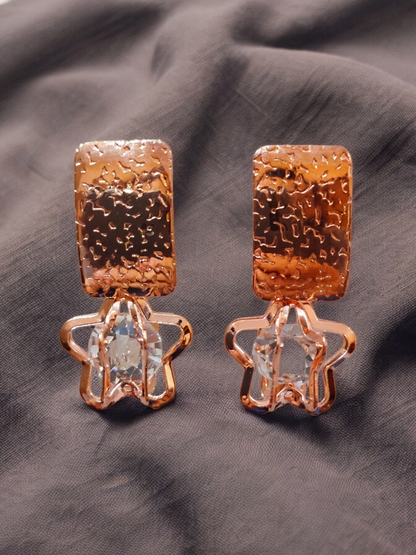 Ornafy Rose Gold Star Earrings with Crystal Accent