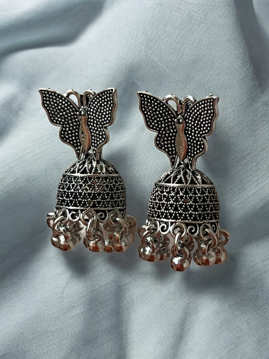 Ornafy Oxidized Earrings with Butterfly and Jhumka