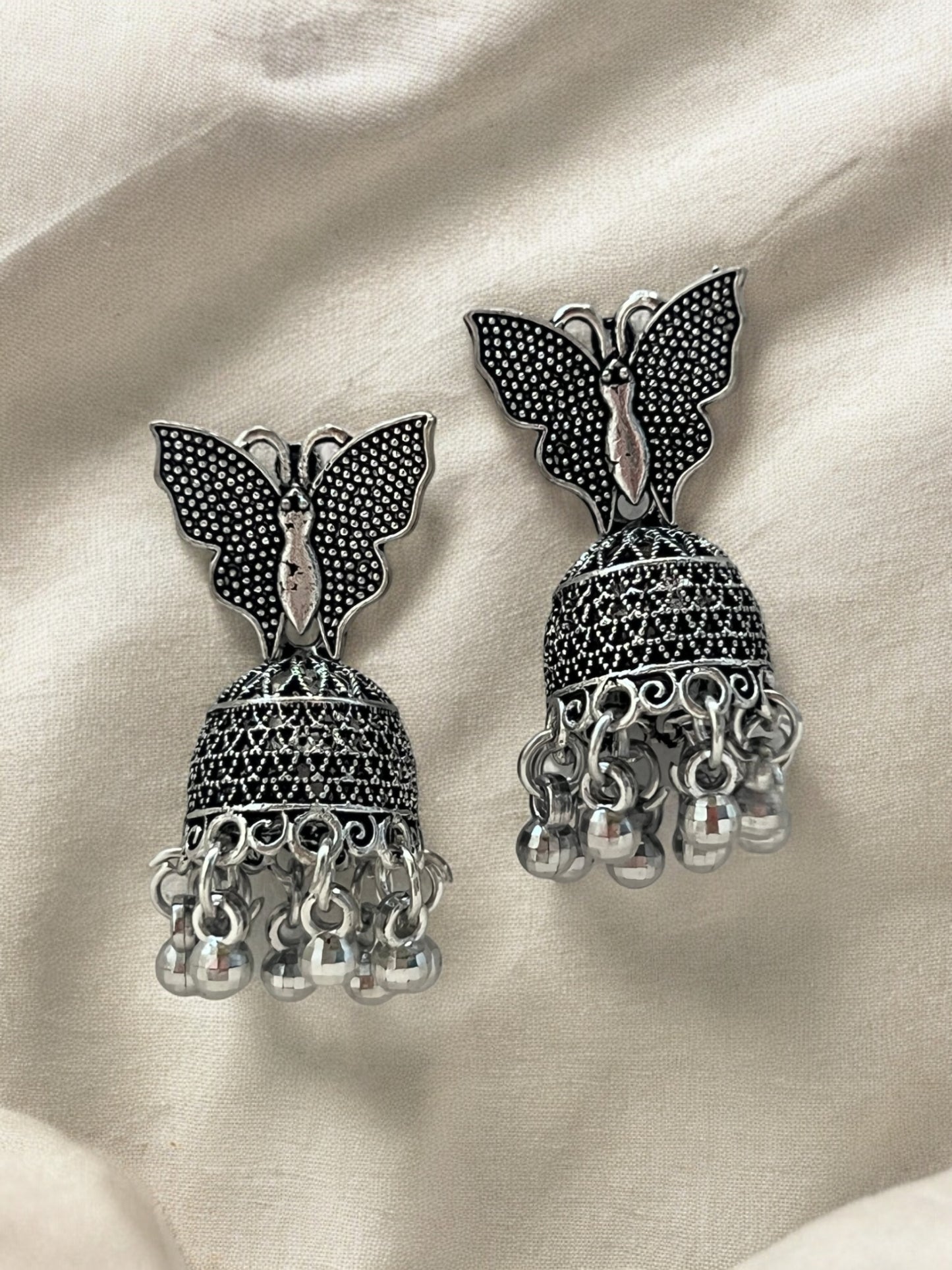 Ornafy Oxidized Earrings with Butterfly and Jhumka