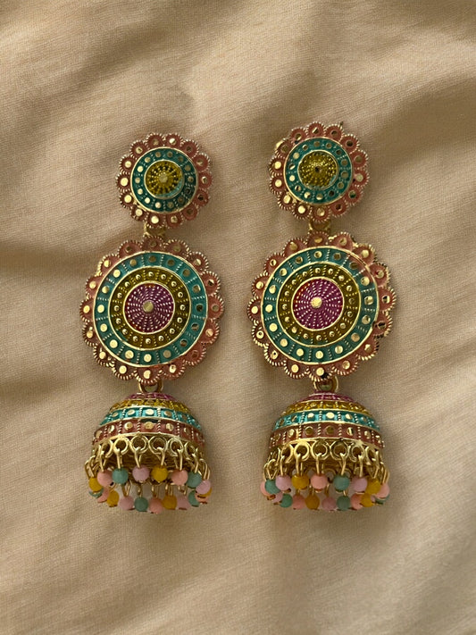 colorful jhumka earrings,jhumka earrings multicolor,jhumka multicolor earrings,multicolor jhumka earrings