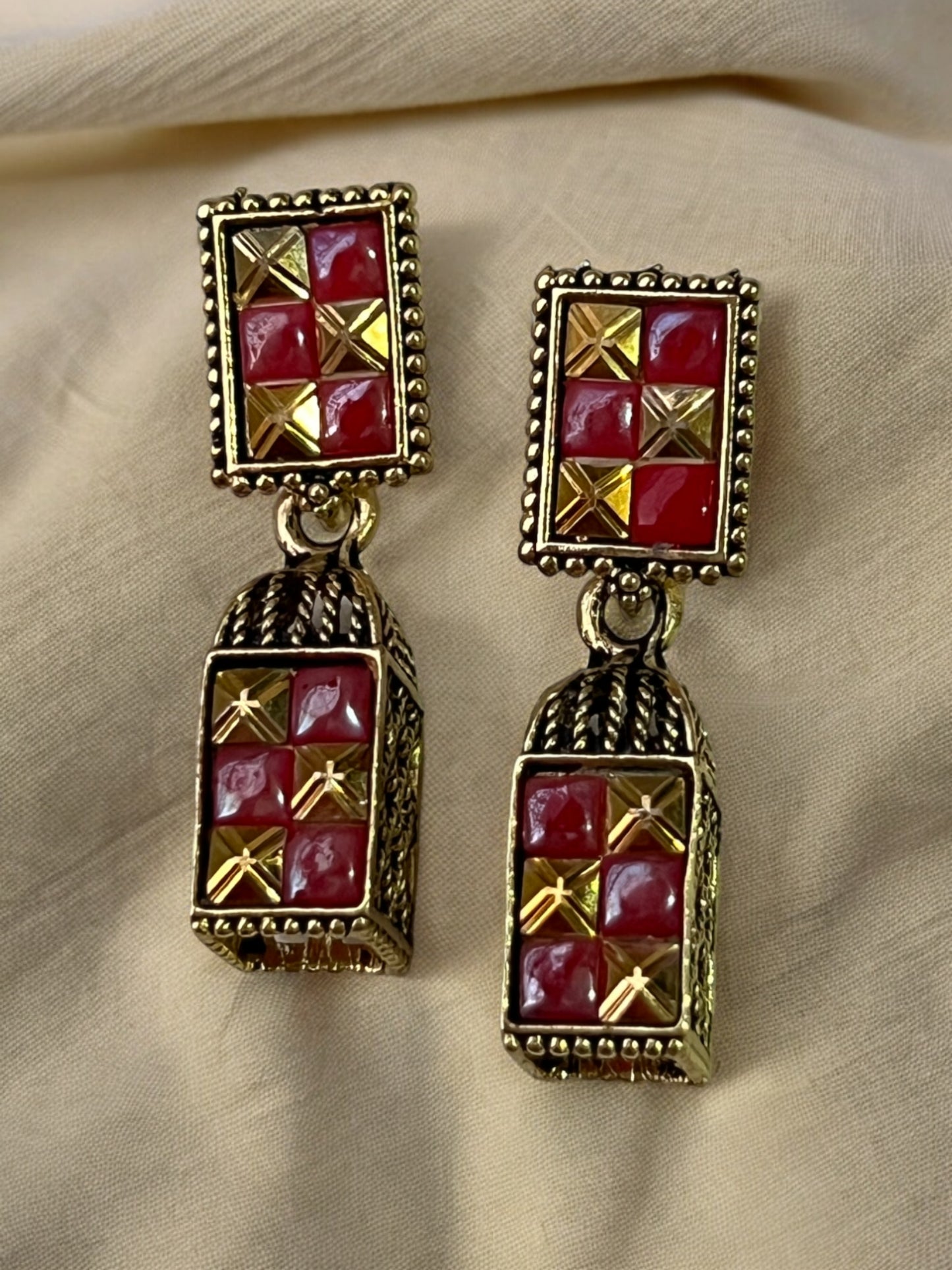 Ornafy Square Earrings with Wired Work for Your Indian Look