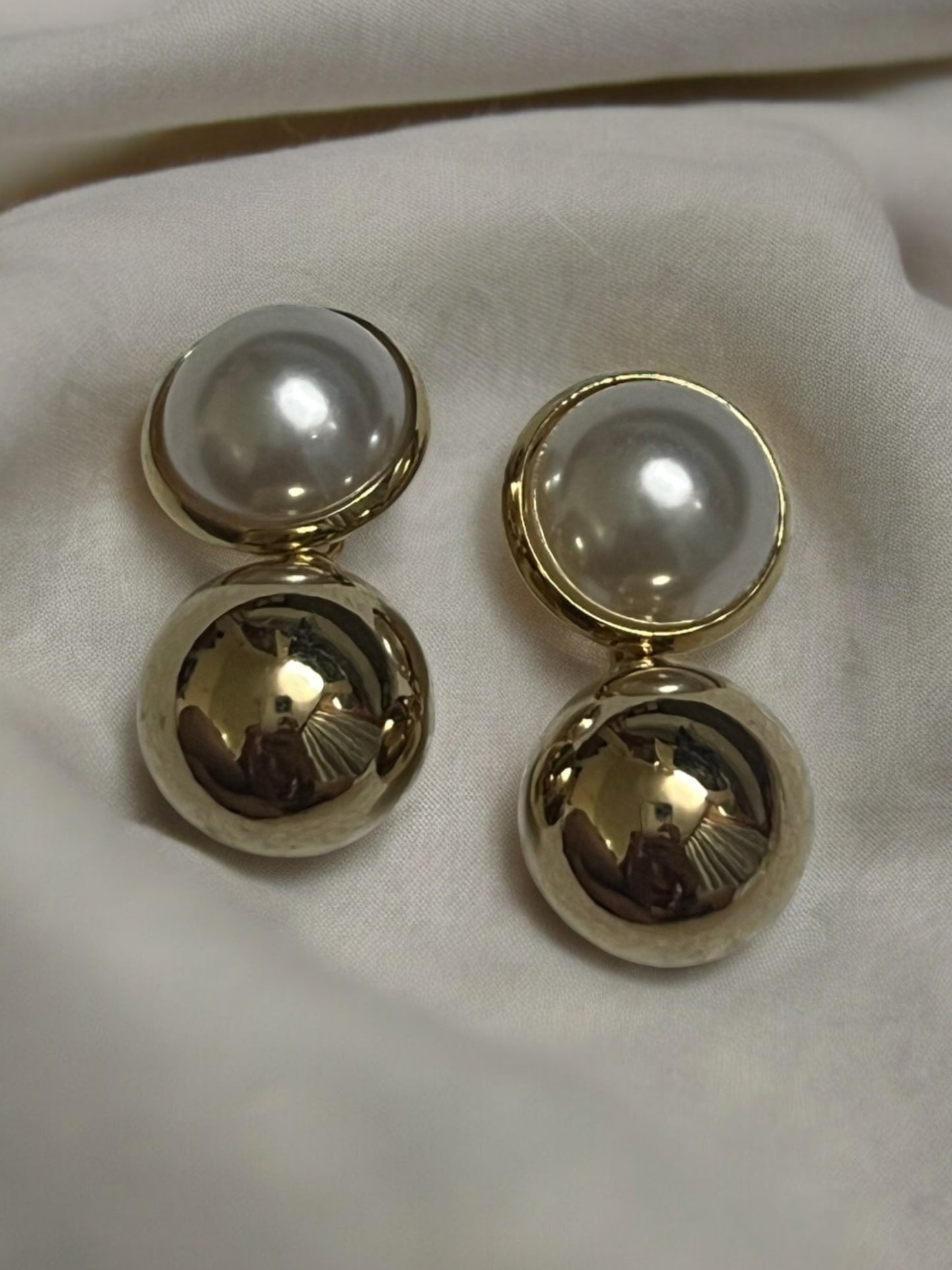 Ornafy Latest Pearl Earrings with Hanging Golden Ball